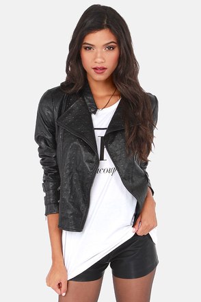 Cool Black Jacket - Vegan Leather Jacket - Moto Jacket - $117.00