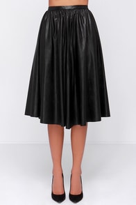 Black Vegan Leather Skirt - Midi Skirt - Cute Skirt - $83.00