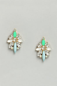 Pretty Green Earrings - Rhinestone Earrings - $12.00