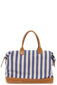 I Think I Canvas Blue Striped Weekender Bag at Lulus.com!