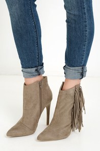 Flip Kick Taupe Suede Fringe Ankle Booties at Lulus.com!