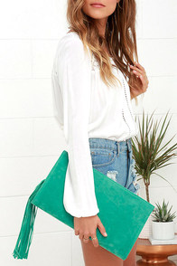 Saloon-er or Later Suede Sea Green Clutch at Lulus.com!