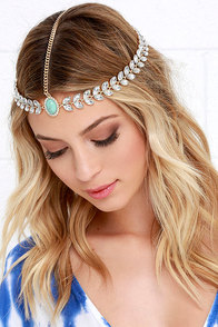 Throne It Gold and Turquoise Rhinestone Headpiece at Lulus.com!