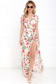 Vine Art Ivory Floral Print Wrap Maxi Dress at Lulus.com!