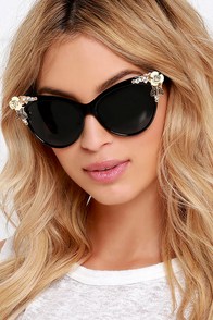 Mimi Gold and Black Rhinestone Sunglasses at Lulus.com!