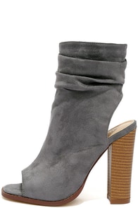 Only the Latest Grey Suede Peep-Toe Booties at Lulus.com!