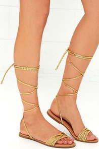 Braid-iac Gold Flat Lace-Up Sandals at Lulus.com!