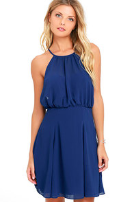Lovely Blue Dress - Skater Dress - Chiffon Dress - $49.00