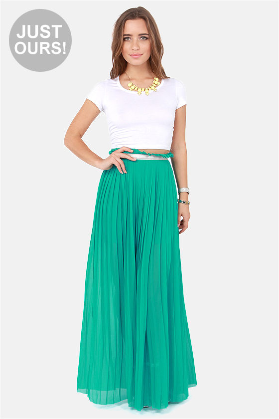 Stylish Teal Skirt - Maxi Skirt - Pleated Skirt - $49.00