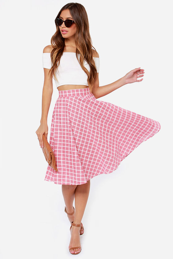 Red Plaid Skirt - Cute Summer Skirt - White Plaid Skirt - $47.00