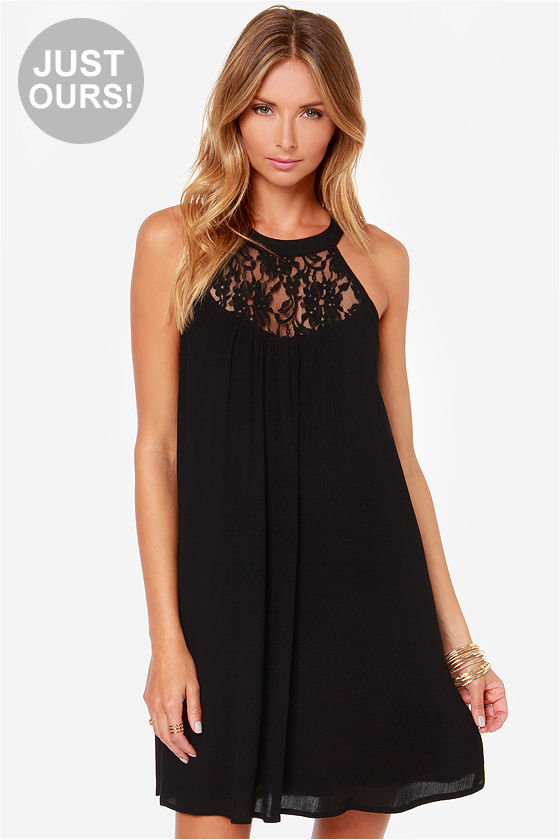 Cute Black Dress - Lace Dress - Halter Dress - $42.00