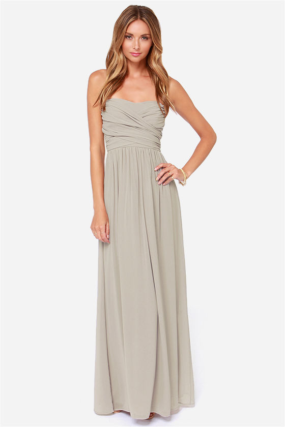 Grey Maxi Dress - Strapless Dress - Maxi Dress - $68.00