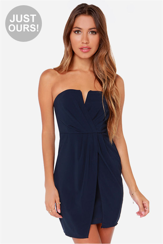 Cute Strapless Dress - Navy Blue Dress - Tube Dress - $48.00