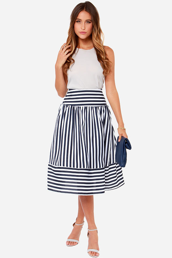 JOA Striped Skirt - Navy Blue Skirt - Cute Skirt - $87.00