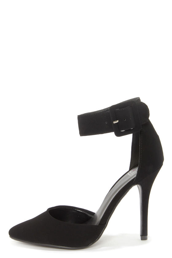Sexy Black Heels - Ankle Strap Heels - Pointed Heels - $24.00
