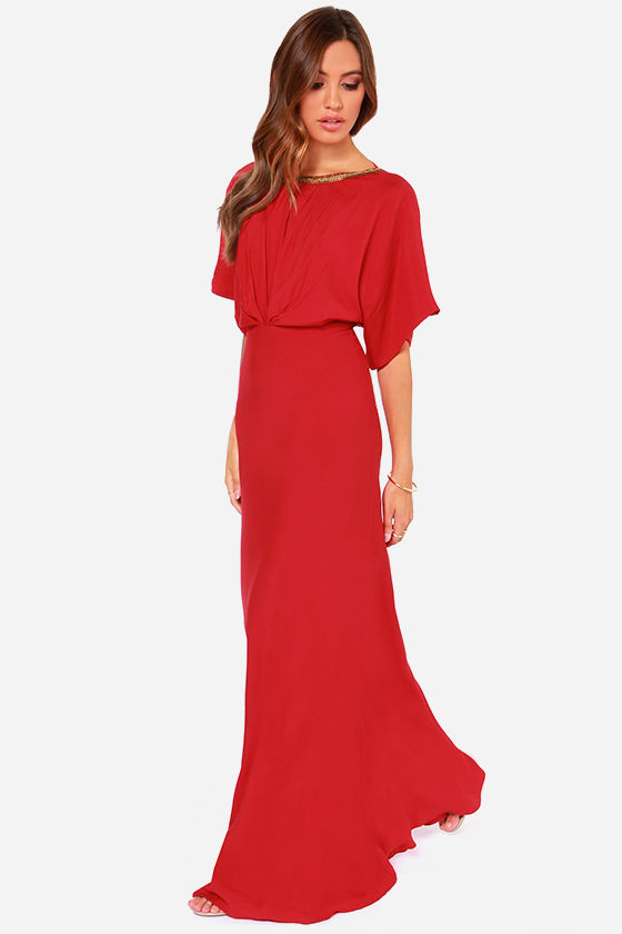 Gorgeous Red Dress - Maxi Dress - Beaded Dress - $75.00