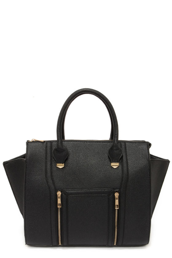 Chic Black Handbag - Winged Handbag - Vegan Leather Handbag - $40.00
