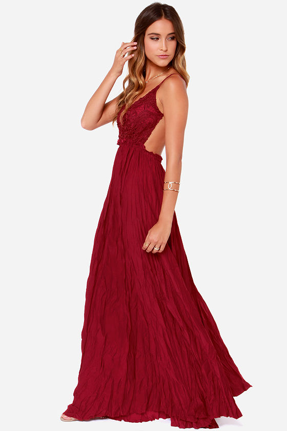 Pretty Wine Red Dress - Crocheted Dress - Maxi Dress - $107.00
