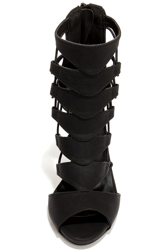 Chic Black Heels - Caged Heels - Nubuck Heels - $42.00