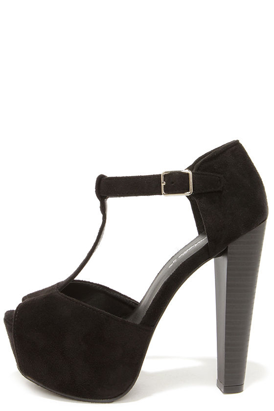 Cute Black Heels - T-Strap Heels - Platform Heels - $32.00