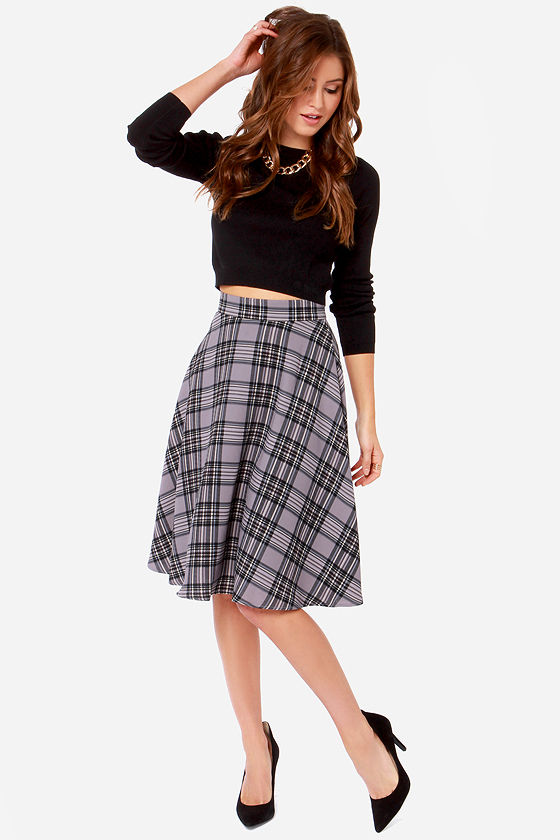 Plaid Skirt - Grey Skirt - Midi Skirt - $58.00