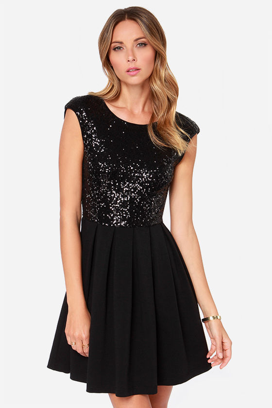 LBD - Sequin Dress - Little Black Dress - Skater Dress - $49.00