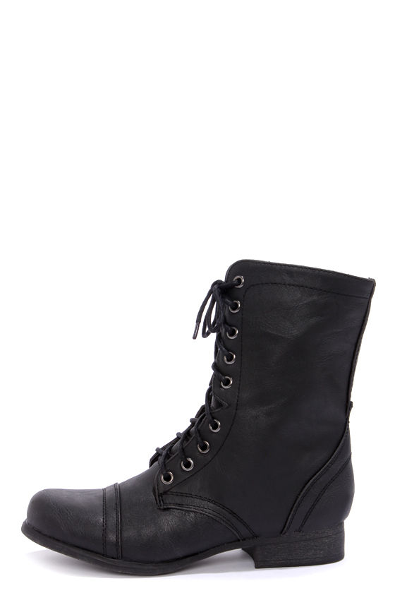 Cute Black Boots - Combat Boots - Lace-Up Boots - $59.00