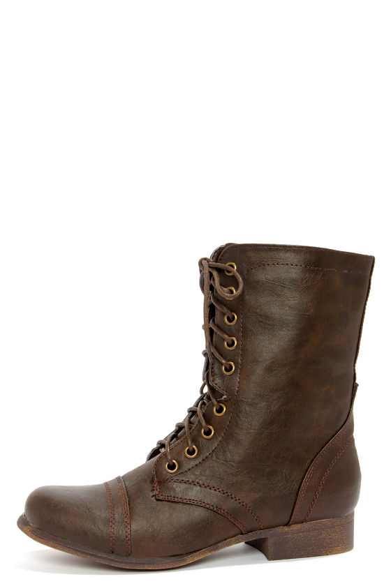Cute Brown Boots - Combat Boots - Lace-Up Boots - $59.00