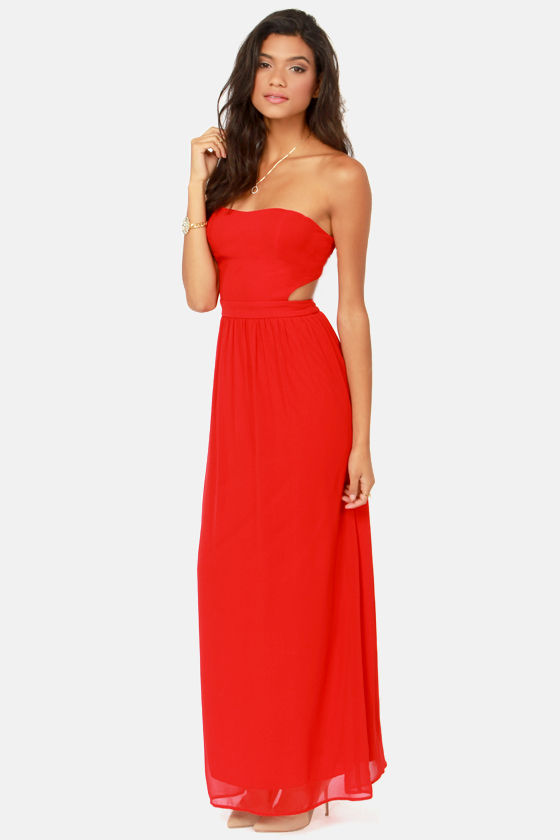 Cute Red Dress - Strapless Dress - Maxi Dress - $47.00