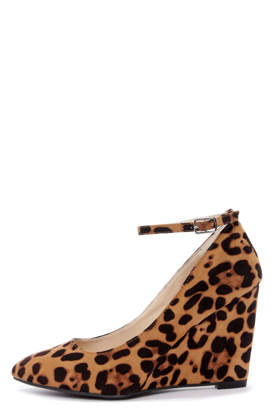 Bamboo Reya 02 Leopard Print Suede Ankle Strap Wedges at Lulus!