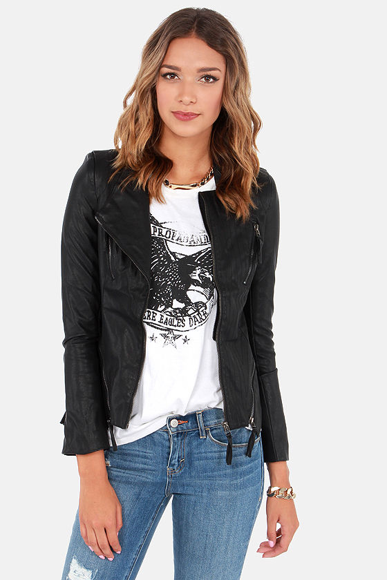 Cute Black Jacket - Vegan Leather Jacket - Moto Jacket - $95.00