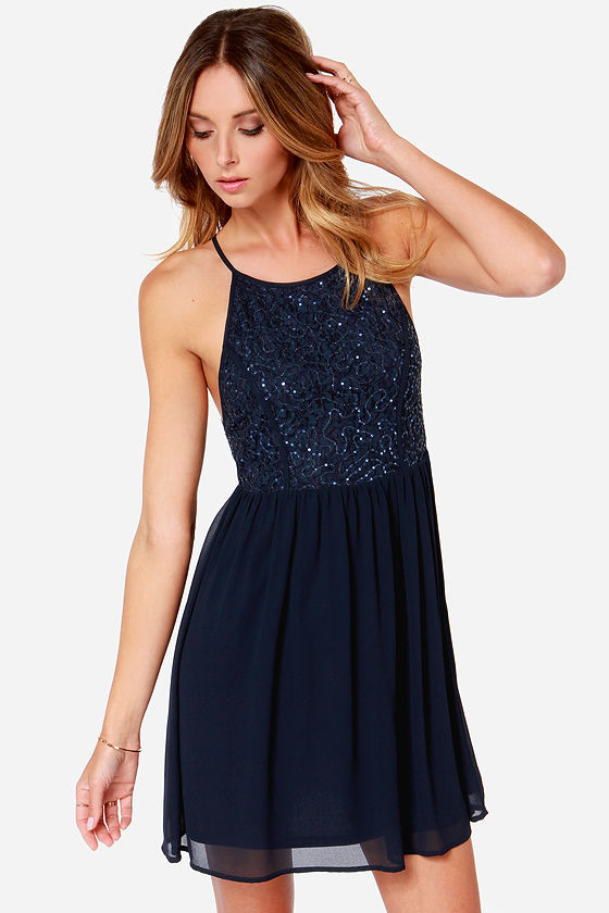 Navy Blue Dress - Sequin Dress - Party Dress - $45.00