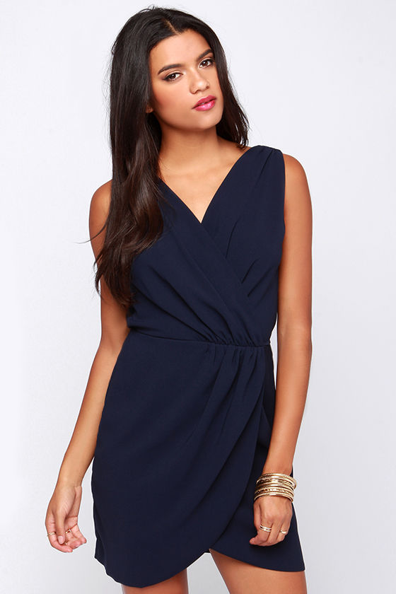 Navy Blue Dress - Wrap Dress - Sleeveless Dress - $95.00