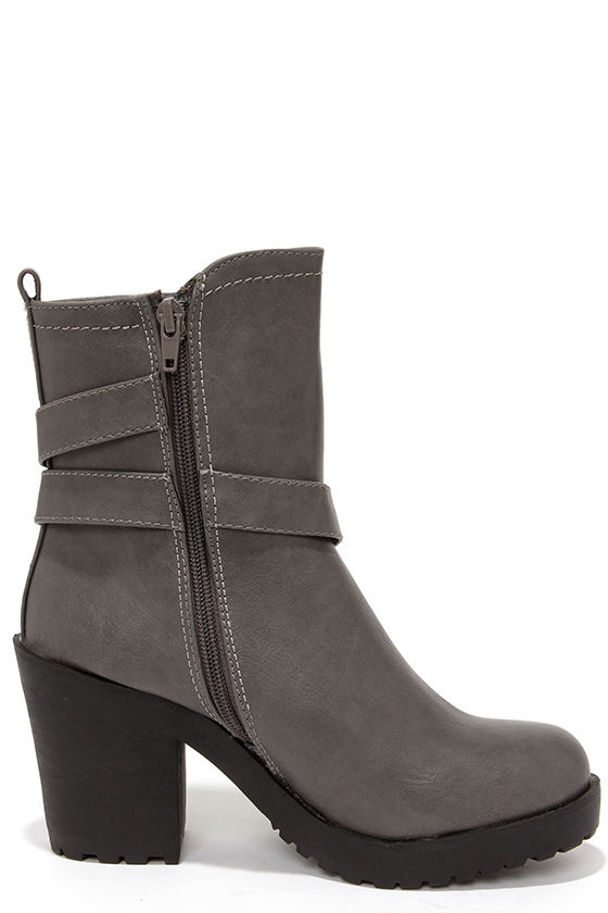 Cool Grey Boots - Ankle Boots - Mid Calf Boots - Buckle Boots - $37.00