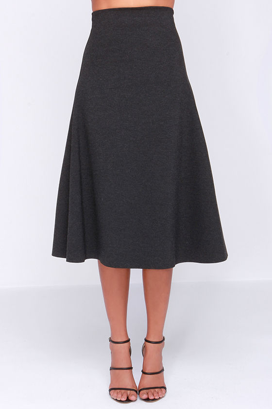 Grey Skirt - Midi Skirt - Skater Skirt - $52.00