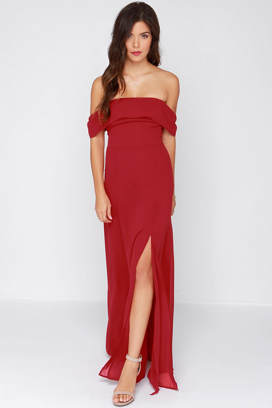 Pretty Red Dress - Off-The-Shoulder Dress - Maxi Dress - $42.00