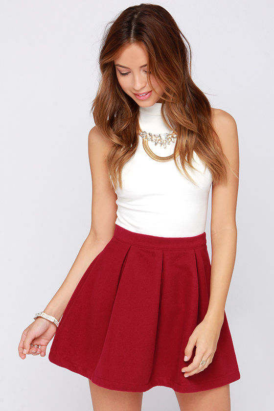 Cute Wine Red Skirt - Mini Skirt - Pleated Skirt - $45.00