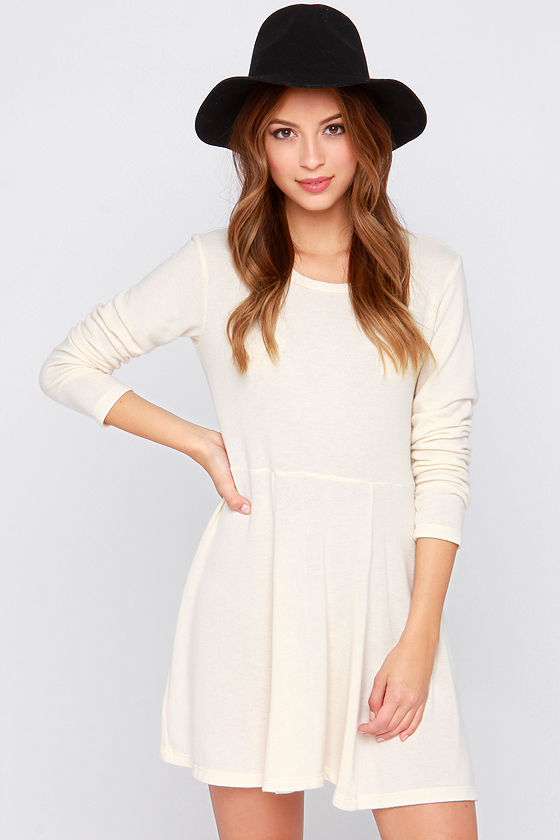 Obey Hartley - Cream Sweater Dress - Long Sleeve Dress - $48.00