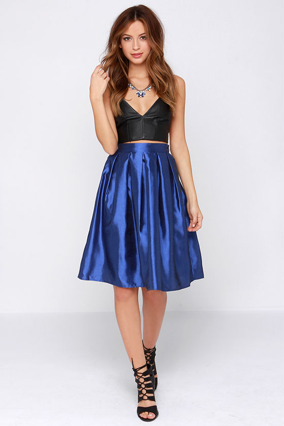 Royal Blue Skirt - Midi Skirt - Pleated Skirt - $34.00