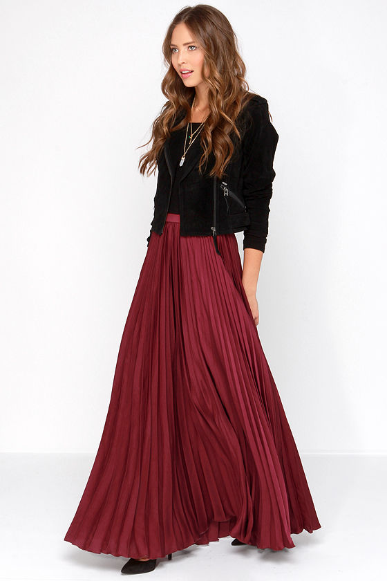 Pretty Burgundy Skirt - Maxi Skirt - Accordion Pleated Skirt - $139.00