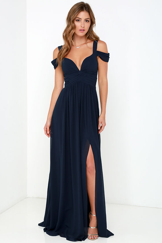 Elegant Navy Blue Dress - Maxi Dress - Cocktail Dress - Prom Dress ...