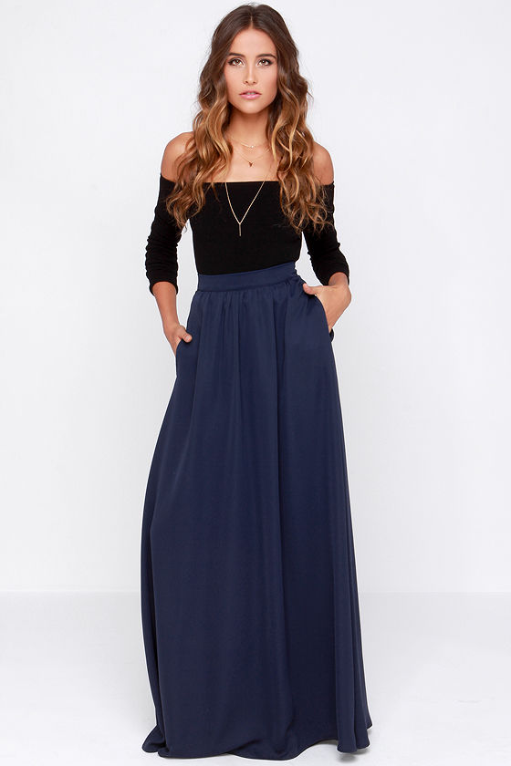 Navy Blue Skirt - Maxi Skirt - $103.00