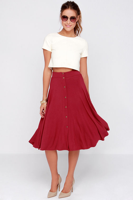 Pretty Wine Red Skirt - Burgundy Skirt - Midi Skirt - A Line Skirt ...
