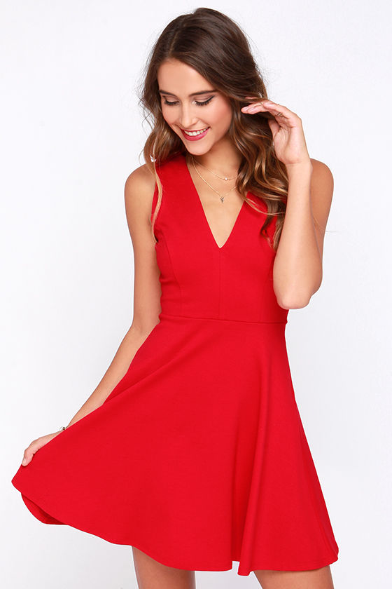 Pretty Red Dress - Sleeveless Dress - Skater Dress - $40.00