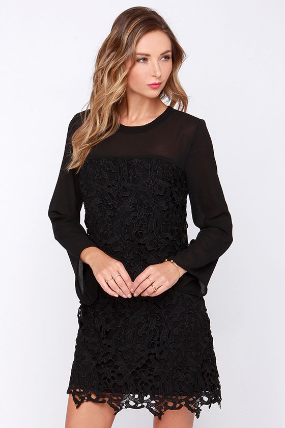 Pretty Black Dress - Lace Dress - LBD - Long Sleeve Dress - $68.00