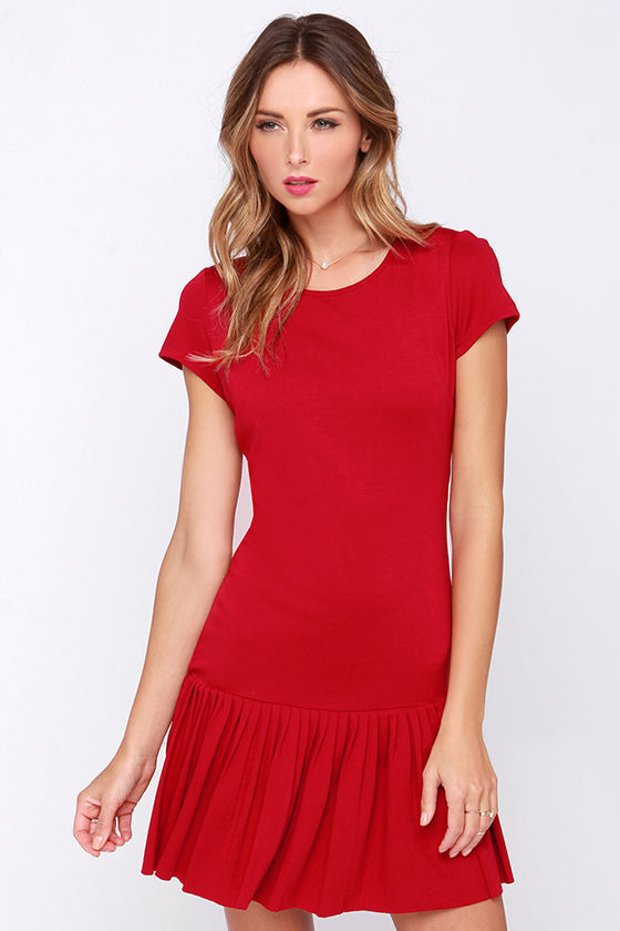 Cute Red Dress - Drop Waist Dress - Pleated Dress - $49.00
