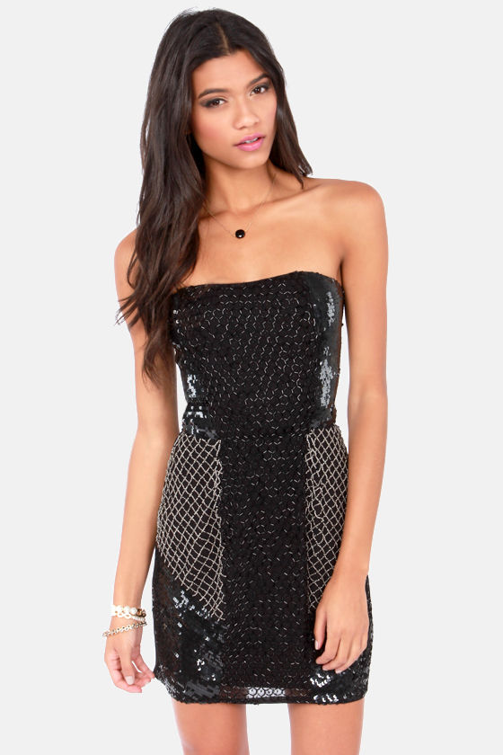 Little Black Dress - Strapless Dress - Sequin Dress - $93.00