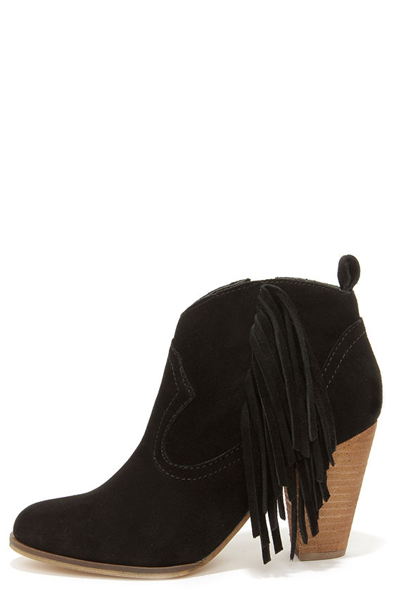 Cute Black Boots - Suede Boots - Fringe Boots - Ankle Boots ...
