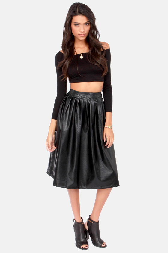 Sexy Black Skirt - Vegan Leather Skirt - Tea-Length Skirt - Midi ...