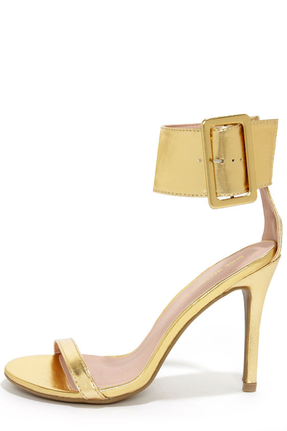 Cute Gold Shoes - Single Strap Heels - Ankle Strap Heels - $35.00